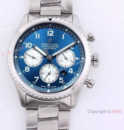 Swiss Copy Breitling Navitimer Aviator 8 A7750 Chronograph Watch Blue Dial Stainless Steel